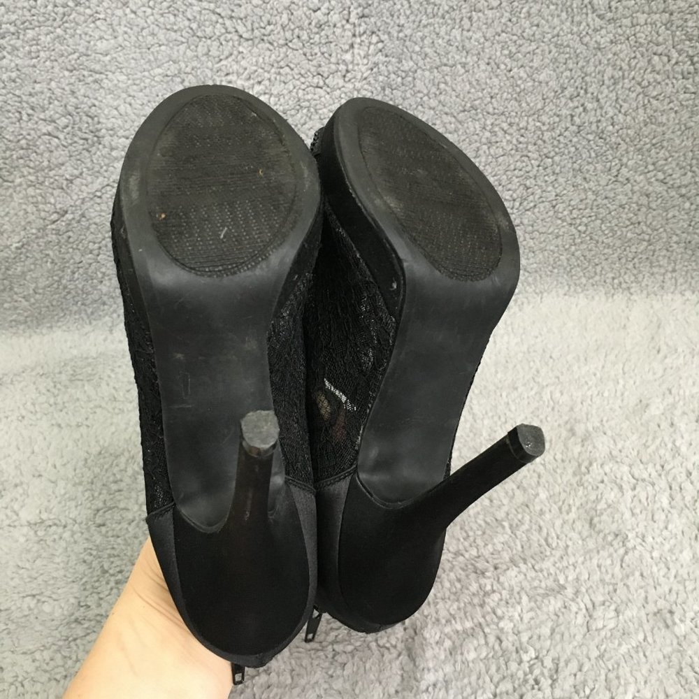 De Blossom Collection Womens 6.5 Lace Bridal High Heel Platform Peep Toe Black - Picture 5 of 10